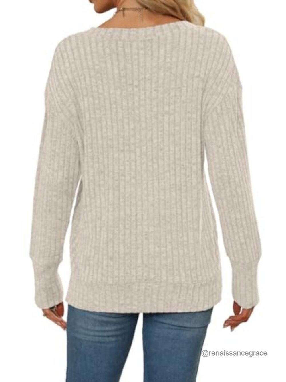 Womens V Neck Long Sleeve Tunic Sweater Loose Casual Pullover - Picture 4 of 6